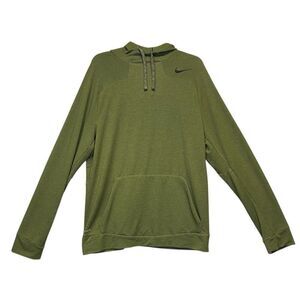 NIKE Men’s Hoodie Large Olive Green Dri-Fit Pullover Lightweight Long Sleeve